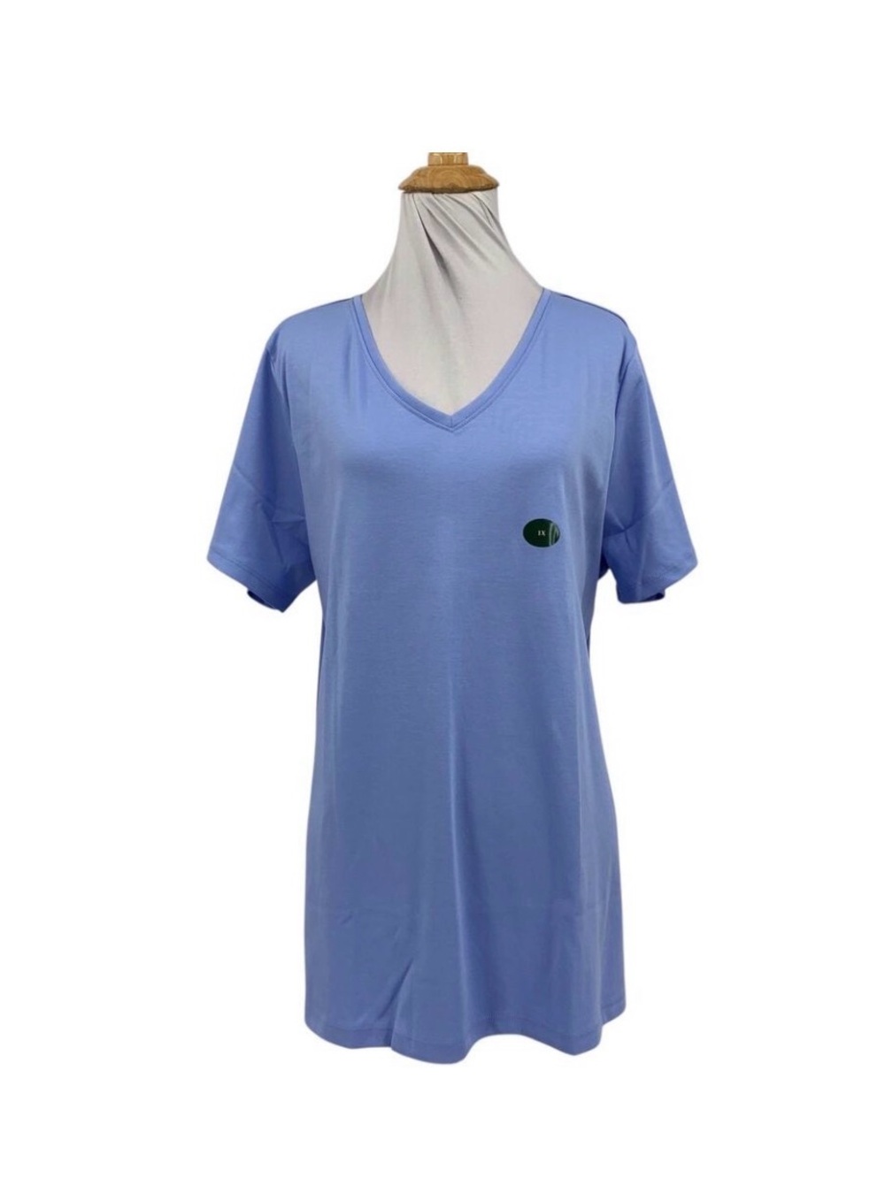 LL Bean Shirt Womens 1X Plus Periwinkle Supima Cotton V Neck Short Sleeve Tee